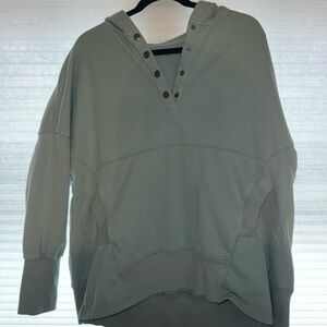 Green Hooded Sweatshirt with Button Detail